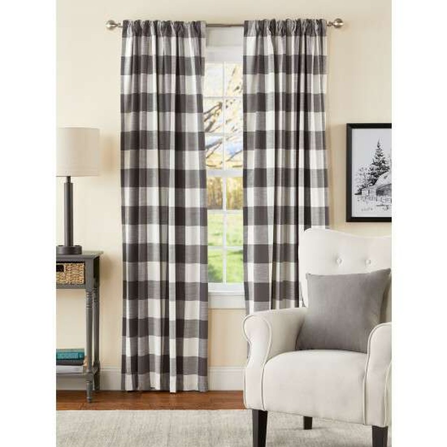 Curtains & Drapes * | Top 10 Vermont Country Store Insulated Jumbo Buffalo Check Lined Rod Pocket Curtains With Back Tabs