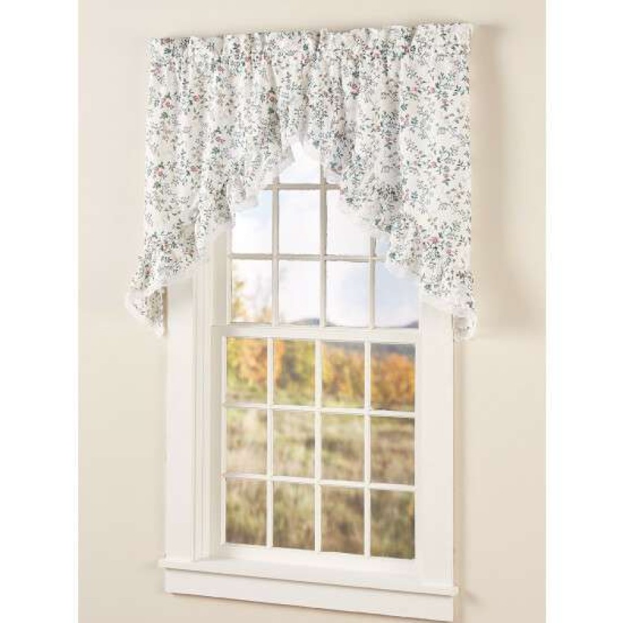 Valances * | New Vermont Country Store Floral And Lace Rod Pocket Swag Pair White Floral