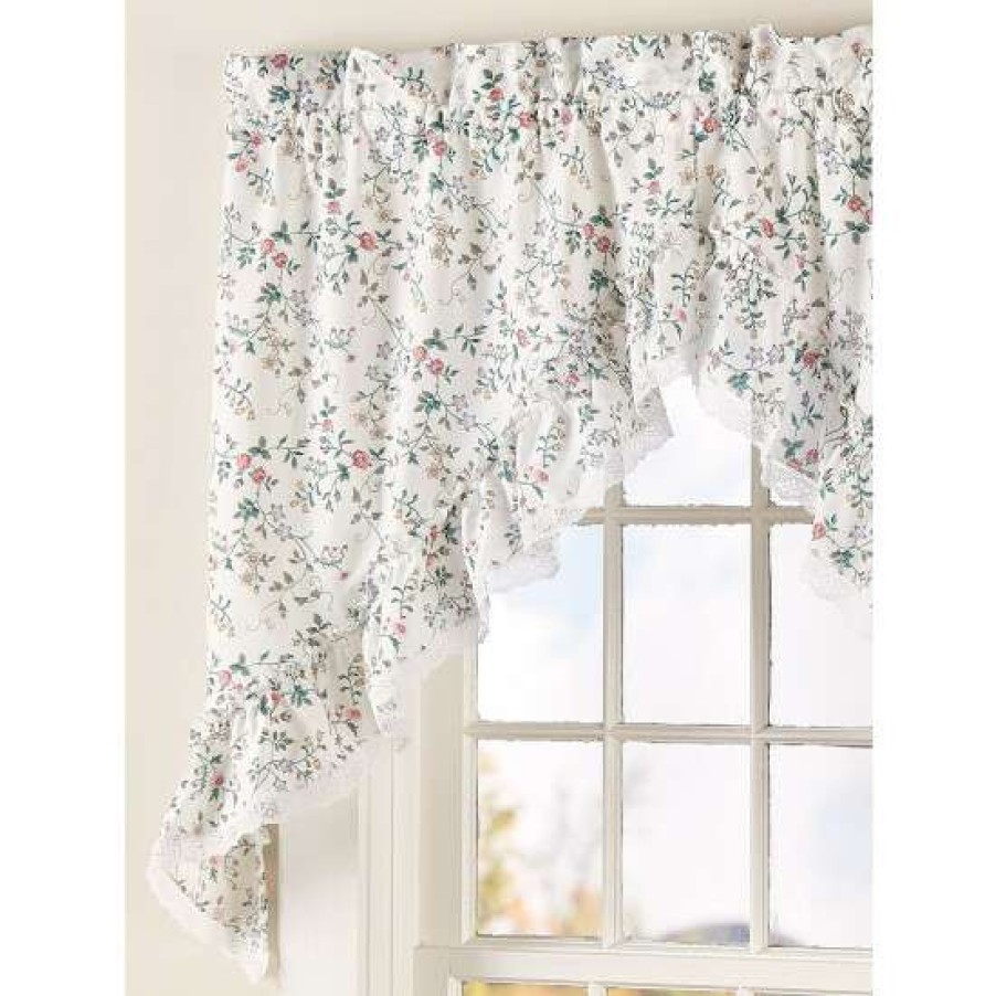 Valances * | New Vermont Country Store Floral And Lace Rod Pocket Swag Pair White Floral