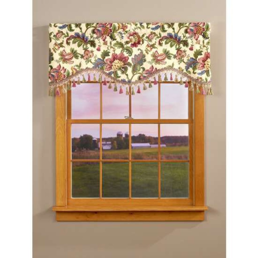 Valances * | Discount Vermont Country Store Hearthwood Floral Scalloped Valance With Tassel Trim