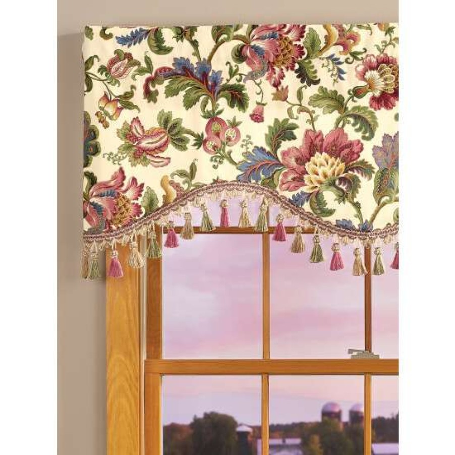 Valances * | Discount Vermont Country Store Hearthwood Floral Scalloped Valance With Tassel Trim