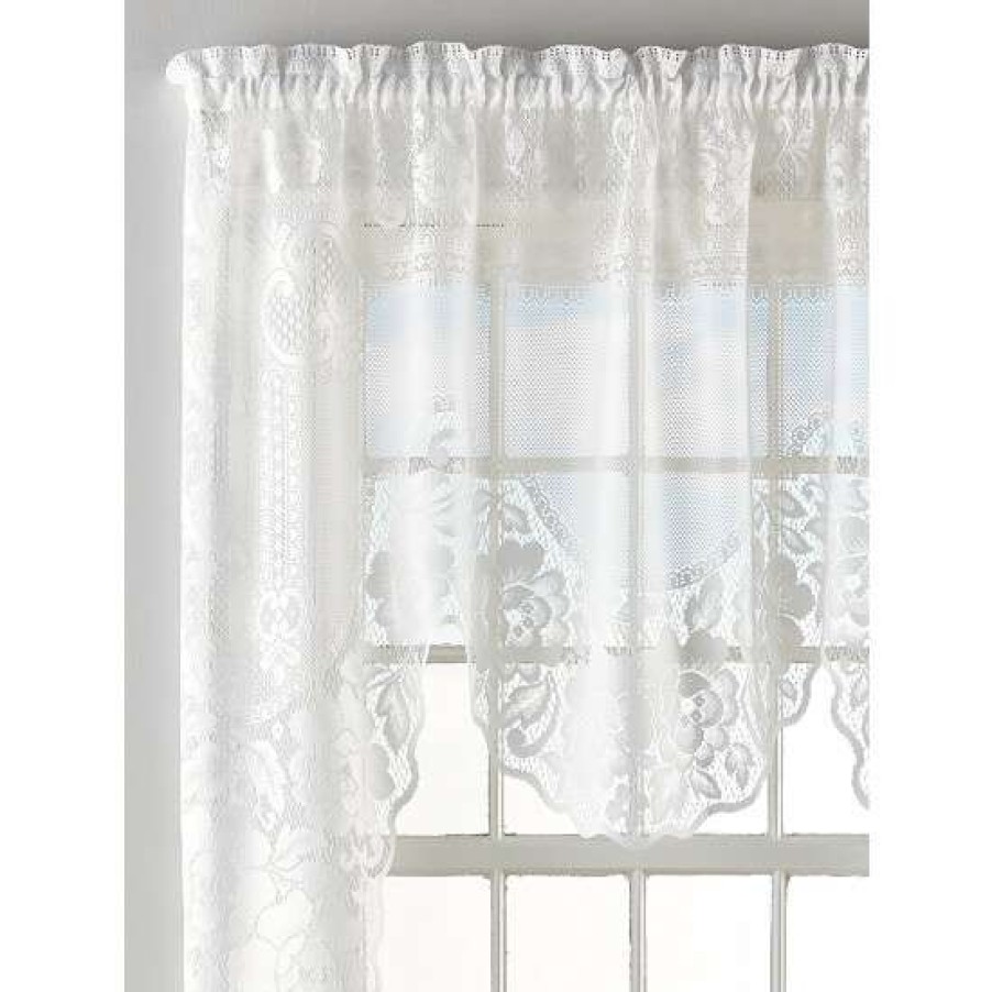 Valances * | Outlet Vermont Country Store Garden Rose Lace One-Piece Rod Pocket Swag