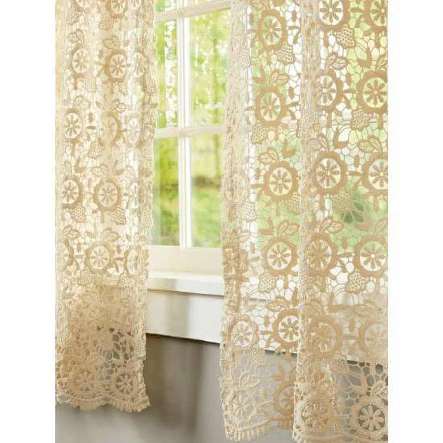 Curtains & Drapes * | Budget Vermont Country Store Floral Medallions Macrame Tier Panel