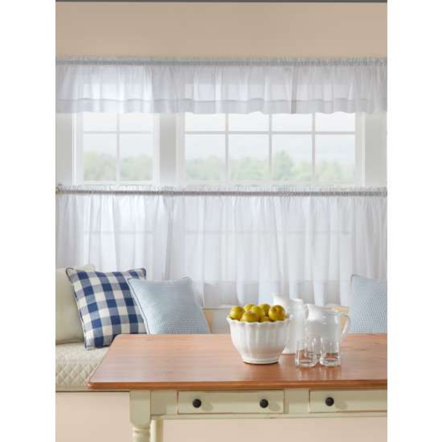 Curtains & Drapes * | Budget Vermont Country Store Striped Semi-Sheer Rod Pocket Tiers