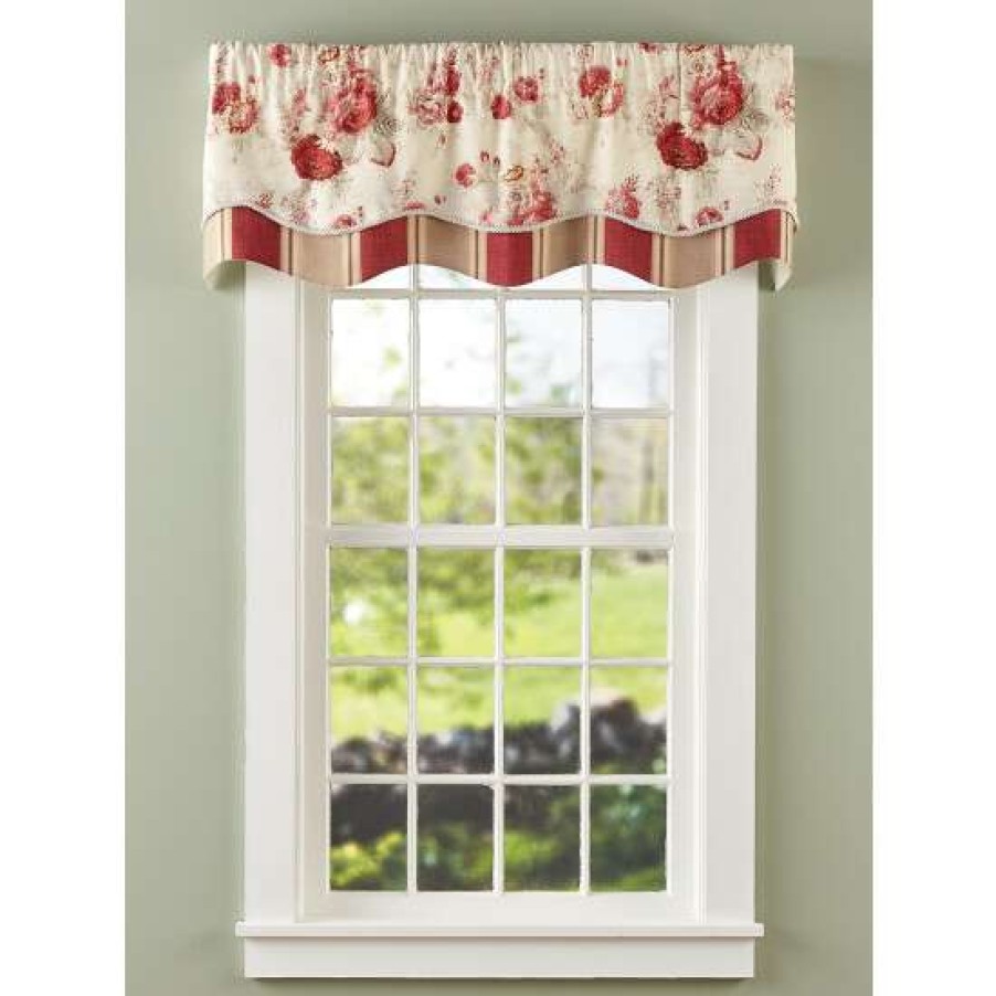 Valances * | Hot Sale Vermont Country Store Brighton Rose Lined Layered Scalloped Valance Red Floral