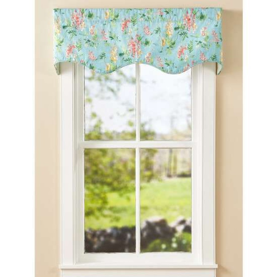 Valances * | Best Sale Vermont Country Store Wisteria Lined Rod Pocket Scalloped Valance Light Blue