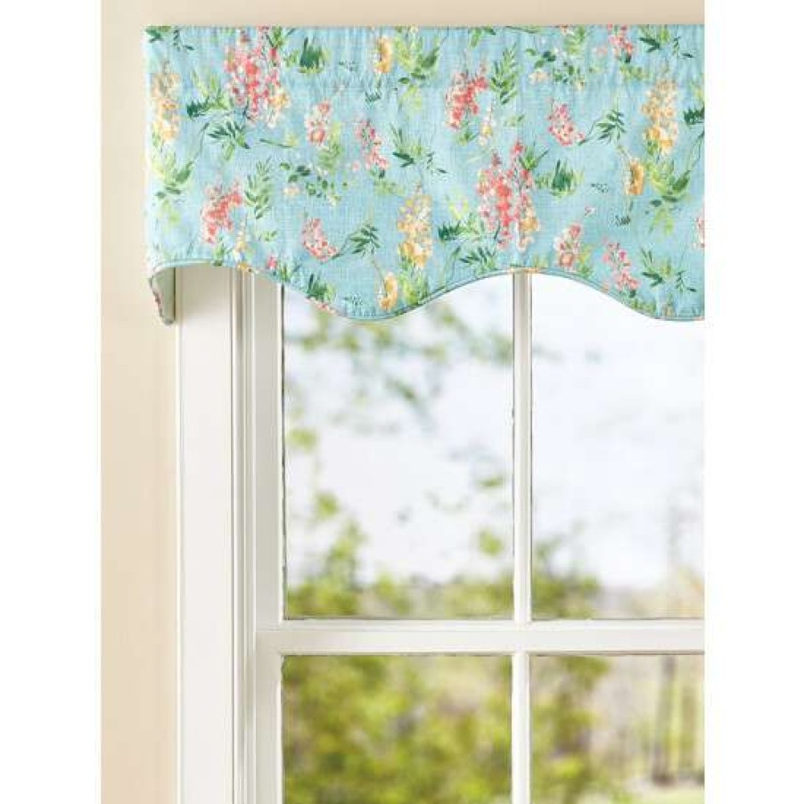 Valances * | Best Sale Vermont Country Store Wisteria Lined Rod Pocket Scalloped Valance Light Blue