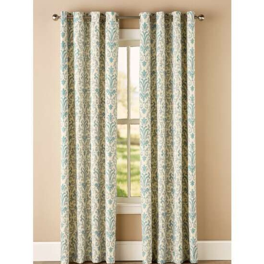 Curtains & Drapes * | New Vermont Country Store Venetian Brocade Grommet Top Curtains Blue