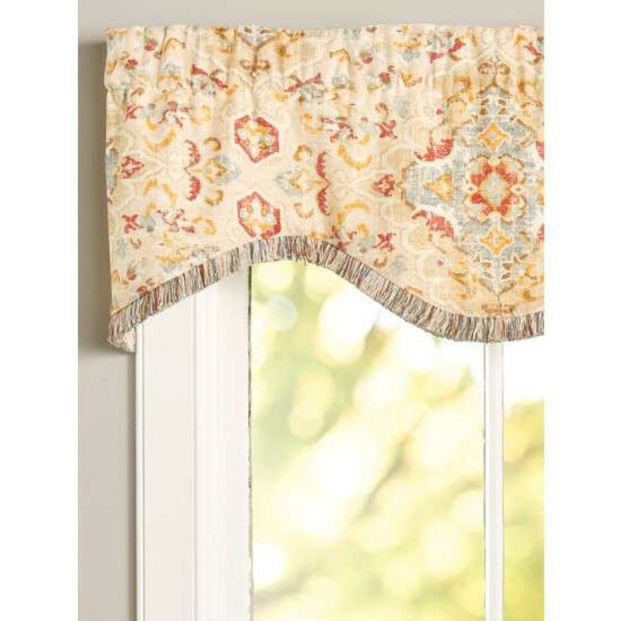 Valances * | Top 10 Vermont Country Store Antiqued Watercolor Rod Pocket Scalloped Valance