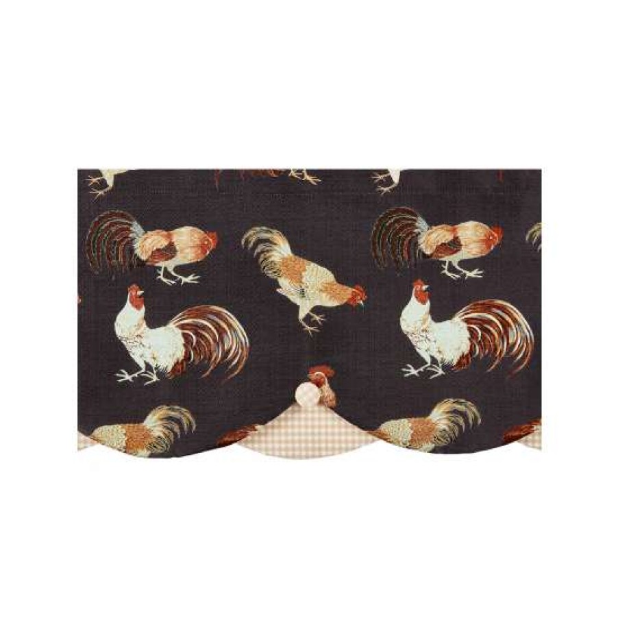 Valances * | Best Pirce Vermont Country Store Roosters On Parade Layered Button Valance Black