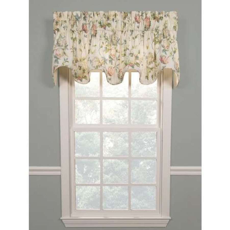 Valances * | Wholesale Vermont Country Store Whispering Hydrangea Lined Rod Pocket Scalloped Valance