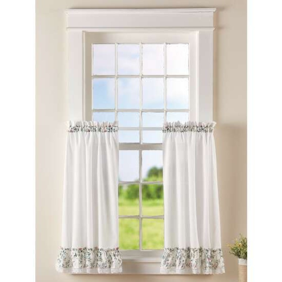 Curtains & Drapes * | Buy Vermont Country Store Floral And Lace Rod Pocket Tiers White Floral