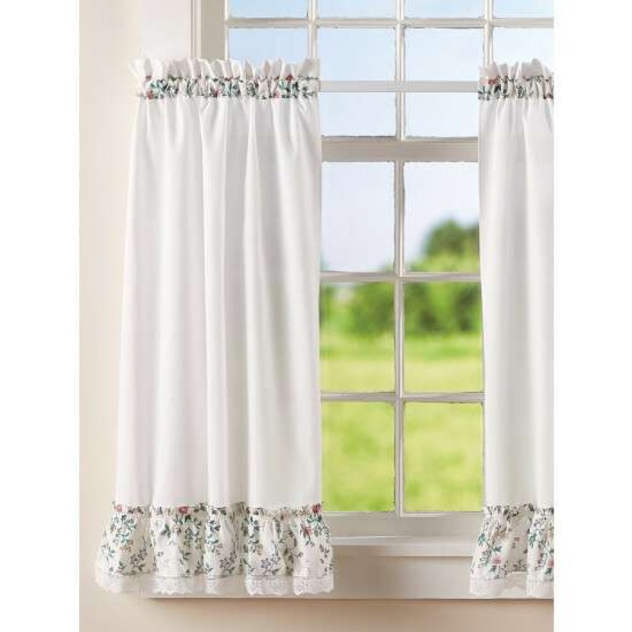 Curtains & Drapes * | Buy Vermont Country Store Floral And Lace Rod Pocket Tiers White Floral