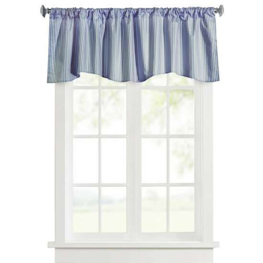 Valances * | Deals Vermont Country Store Insulated Ticking Stripe Lined Rod Pocket Scalloped Valance