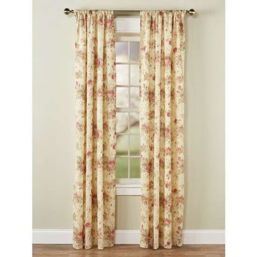 Curtains & Drapes * | Hot Sale Vermont Country Store Everlasting Rose Lined Rod Pocket Curtains Ecru Floral