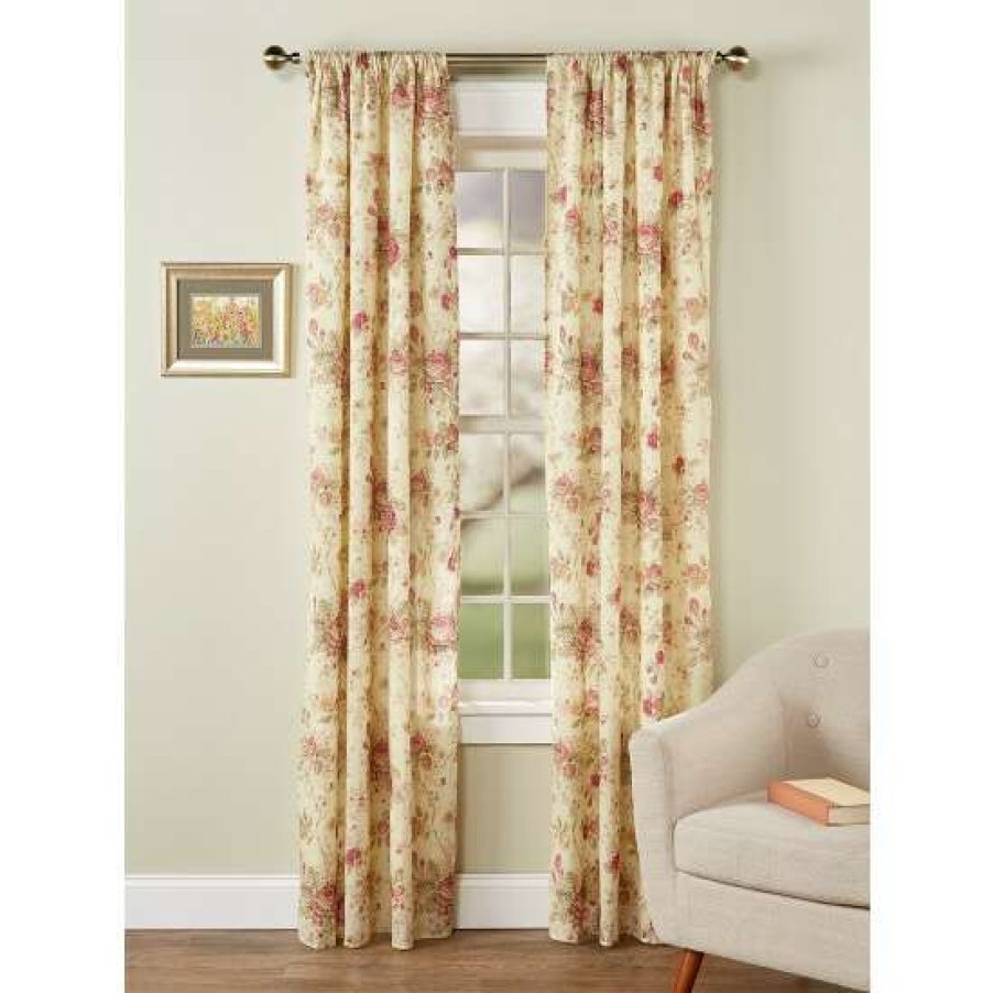 Curtains & Drapes * | Hot Sale Vermont Country Store Everlasting Rose Lined Rod Pocket Curtains Ecru Floral