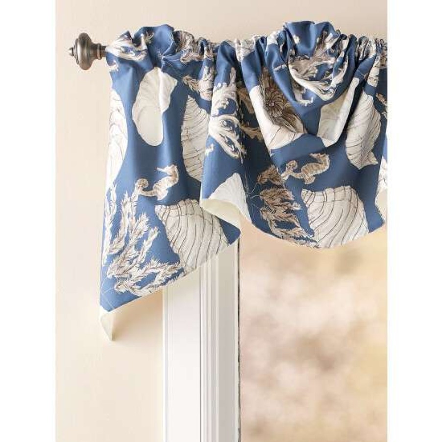 Valances * | Best Pirce Vermont Country Store Seascape Toile Lined Rod Pocket Austrian Valance, In 2 Sizes