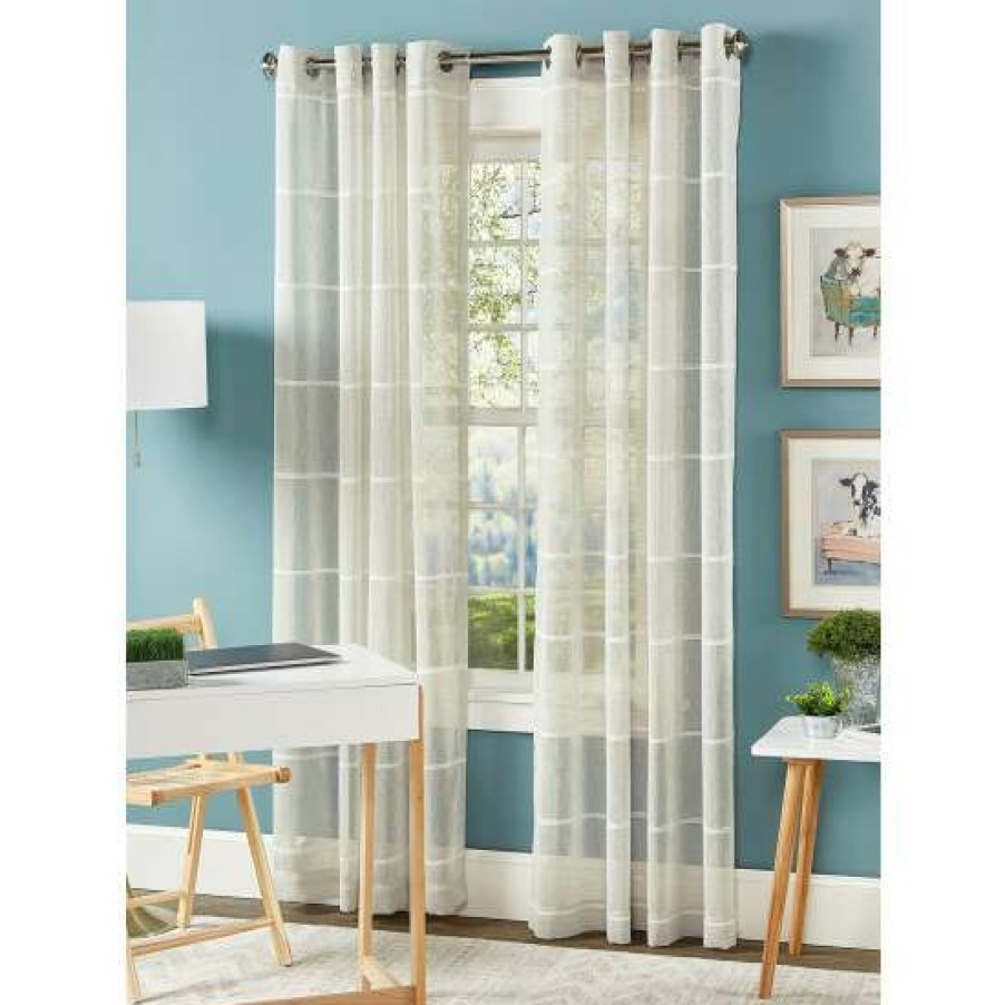 Curtains & Drapes * | New Vermont Country Store Chenille Stripe Sheer Grommet Top Panel