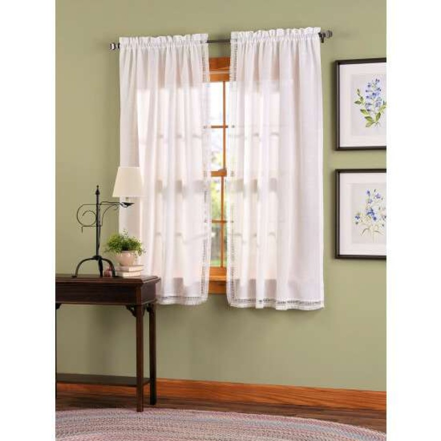 Curtains & Drapes * | Cheapest Vermont Country Store Brushed Fringe Rod Pocket Curtains White