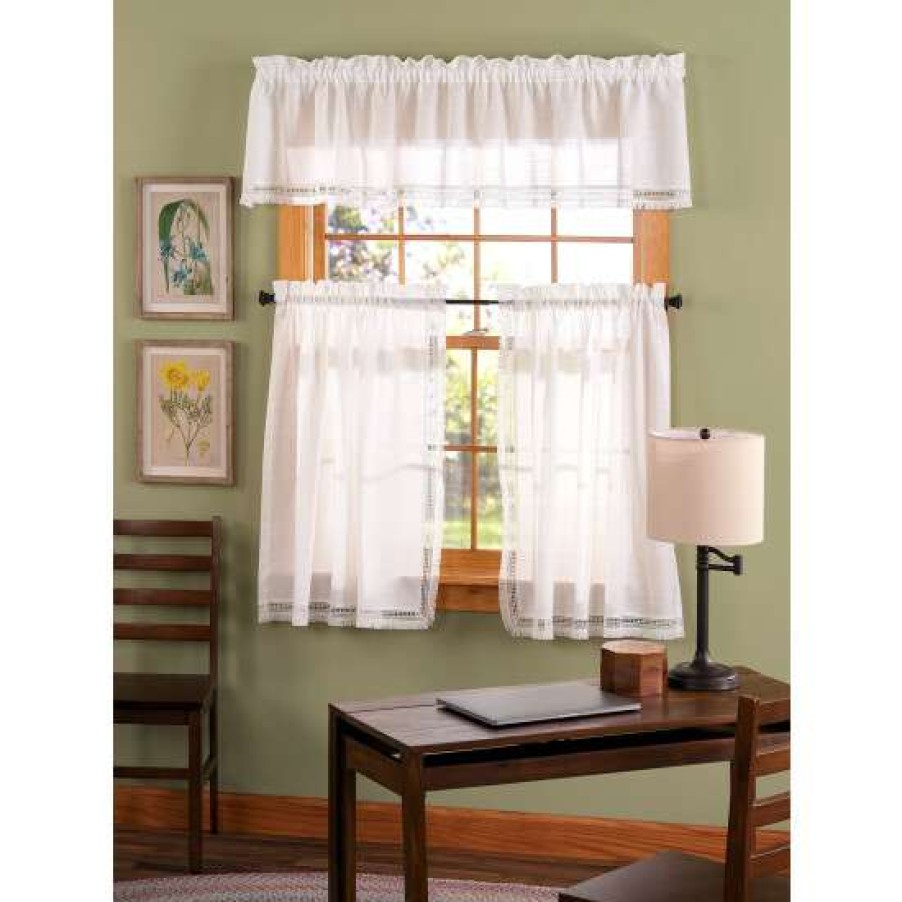 Valances * | Top 10 Vermont Country Store Brushed Fringe Rod Pocket Tailored Valance White