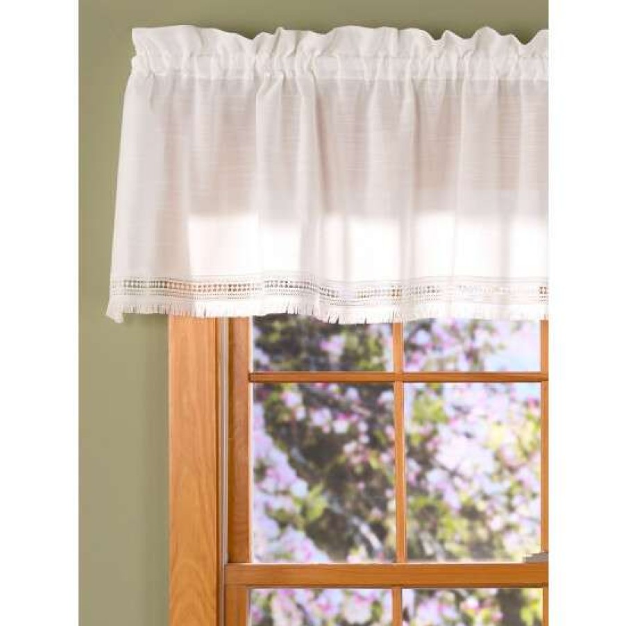 Valances * | Top 10 Vermont Country Store Brushed Fringe Rod Pocket Tailored Valance White