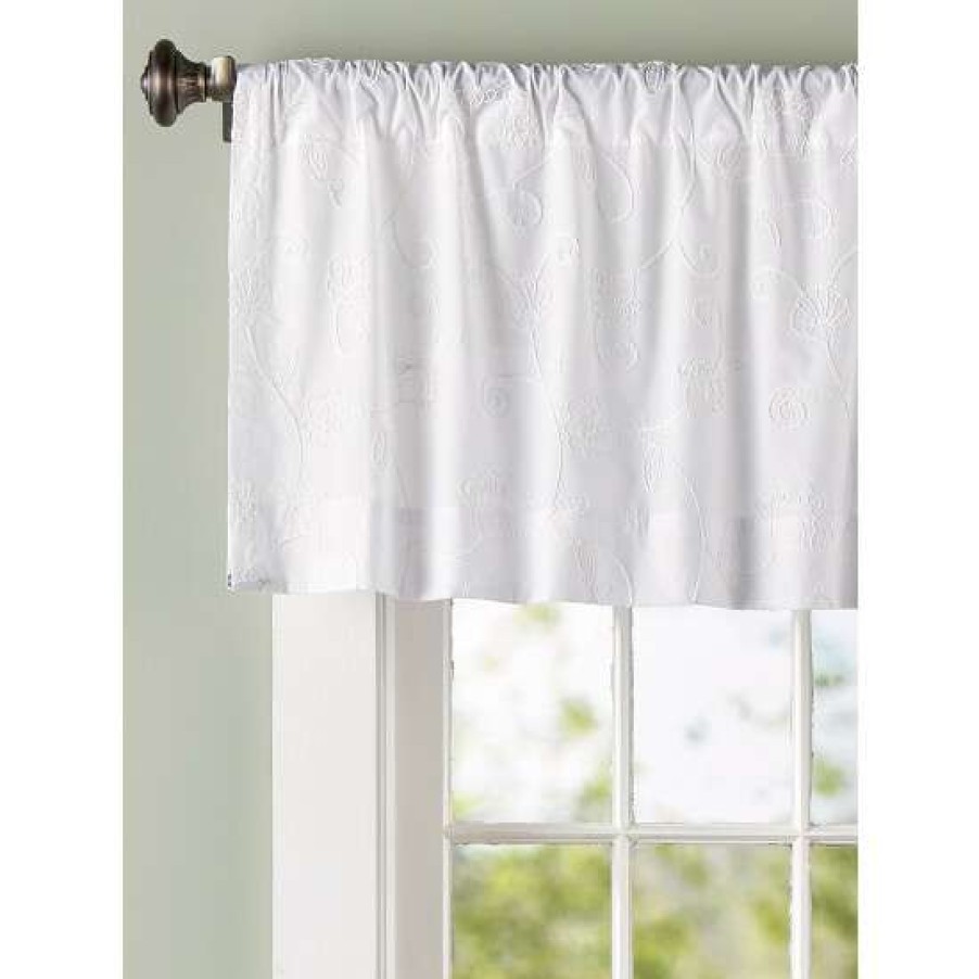 Valances * | Hot Sale Vermont Country Store Floret Candlewick Rod Pocket Tailored Valance White