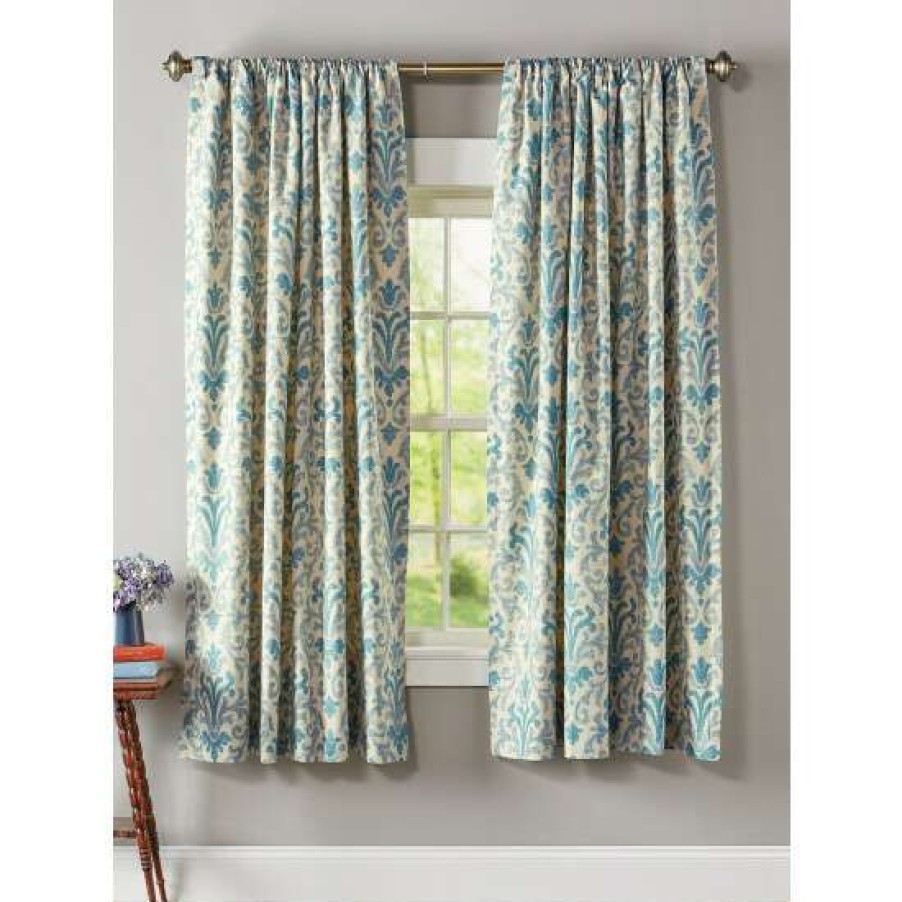 Curtains & Drapes * | Cheap Vermont Country Store Venetian Brocade Rod Pocket Curtains Blue