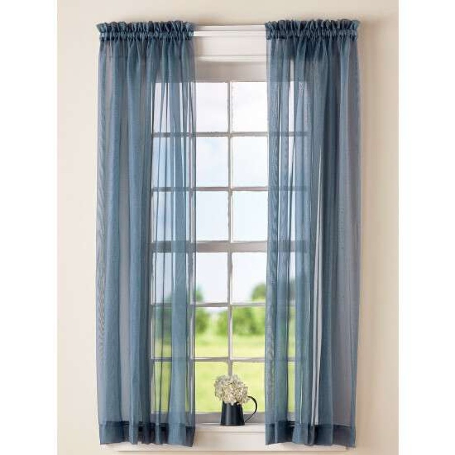 Curtains & Drapes * | Wholesale Vermont Country Store Highgate Manor Rod Pocket Sheer Panel Blue