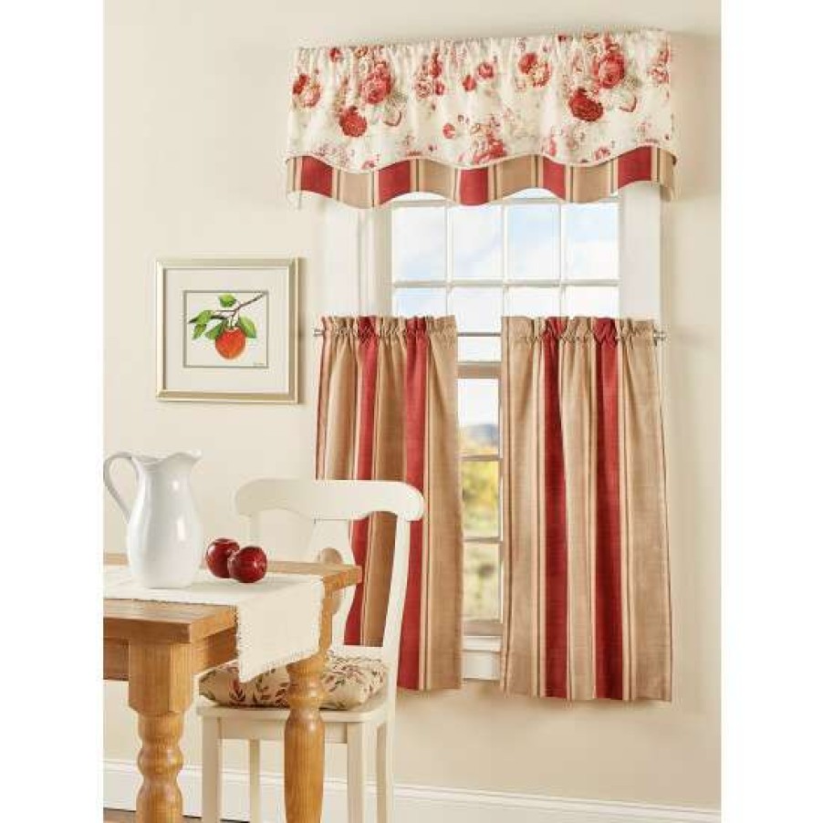 Curtains & Drapes * | Coupon Vermont Country Store Brighton Stripe Rod Pocket Tiers Red Str