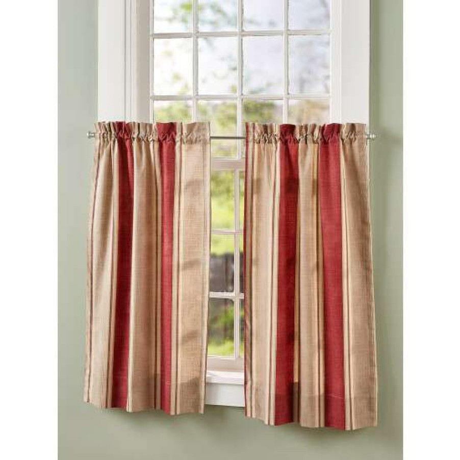 Curtains & Drapes * | Coupon Vermont Country Store Brighton Stripe Rod Pocket Tiers Red Str