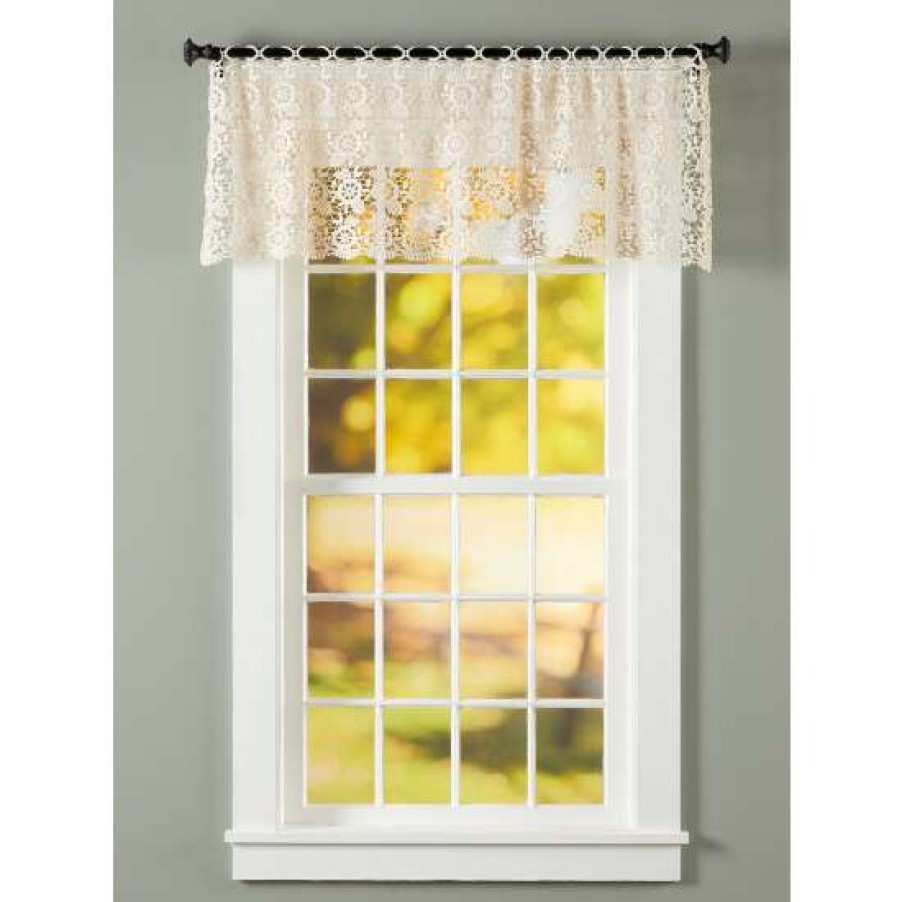 Valances * | Wholesale Vermont Country Store Floral Medallions Macrame Wide Tailored Valance