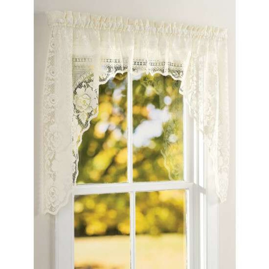 Valances * | Flash Sale Vermont Country Store Garden Rose Lace Rod Pocket Swag Pair