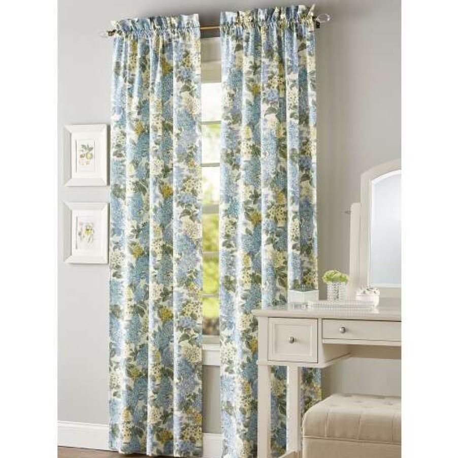 Curtains & Drapes * | Deals Vermont Country Store Blooming Hydrangea Rod Pocket Curtains Blue