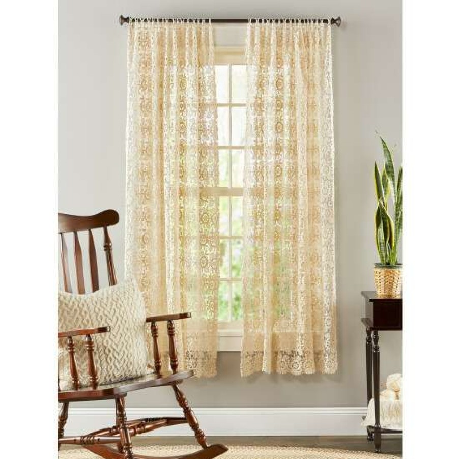 Curtains & Drapes * | Buy Vermont Country Store Floral Medallions Macrame Curtain Panel