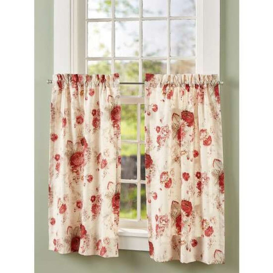 Curtains & Drapes * | Buy Vermont Country Store Brighton Rose Rod Pocket Tiers Red Floral