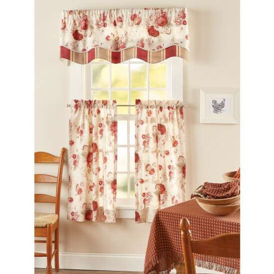 Curtains & Drapes * | Buy Vermont Country Store Brighton Rose Rod Pocket Tiers Red Floral