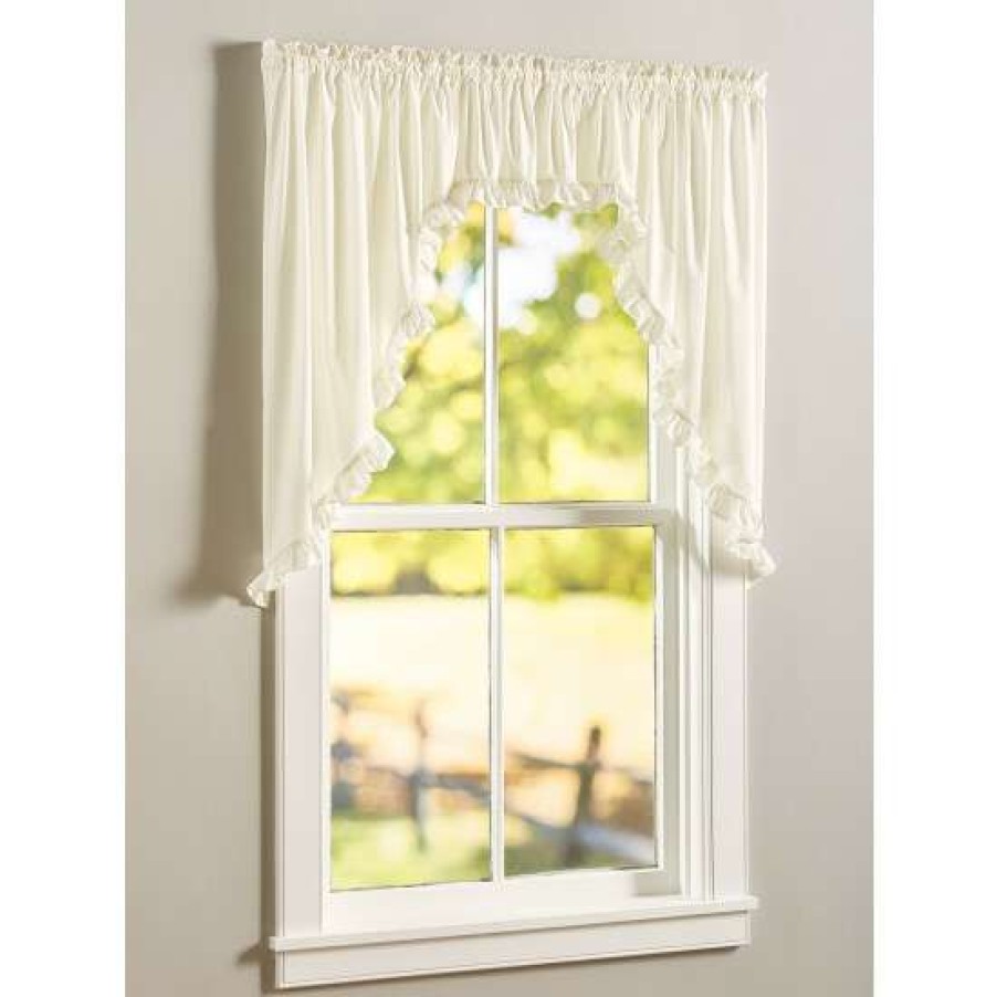 Valances * | Outlet Vermont Country Store Narrow Ruffles Rod Pocket Priscilla Swag Pair