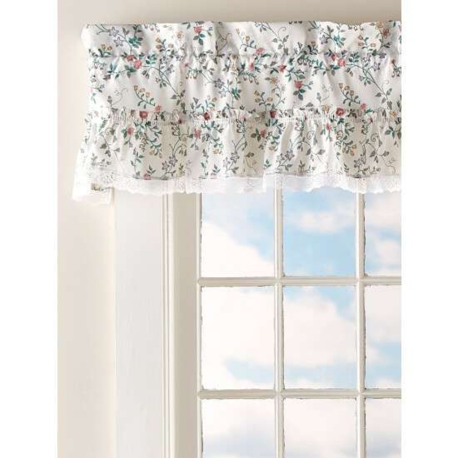 Valances * | Best Pirce Vermont Country Store Floral And Lace Rod Pocket Tailored Valance White Floral