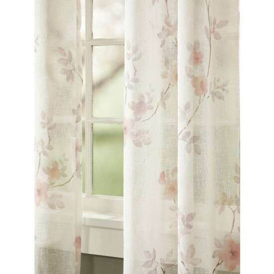 Curtains & Drapes * | Cheapest Vermont Country Store Meadow In Bloom Sheer Grommet Top Panel Blush