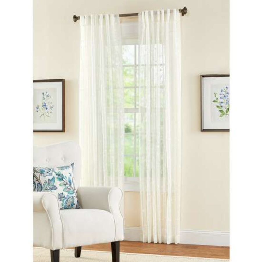 Curtains & Drapes * | Brand New Vermont Country Store Petite Fleur Embroidered Sheer Rod Pocket Panel With Back Tabs