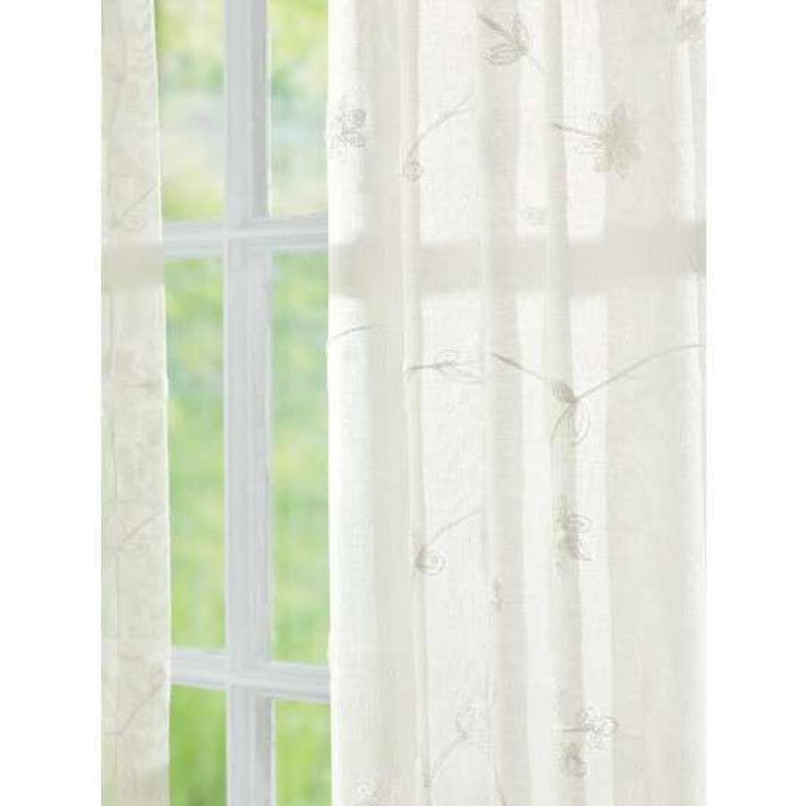 Curtains & Drapes * | Brand New Vermont Country Store Petite Fleur Embroidered Sheer Rod Pocket Panel With Back Tabs