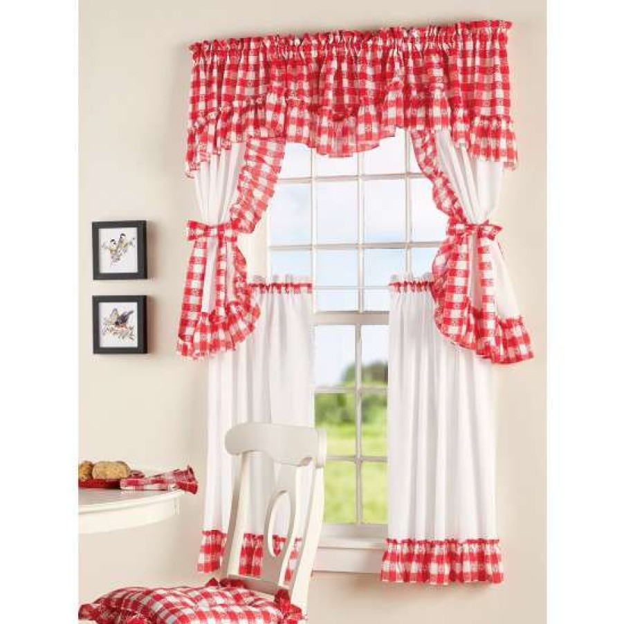 Valances * | Buy Vermont Country Store Gingham Blossom Rod Pocket Insert Valance