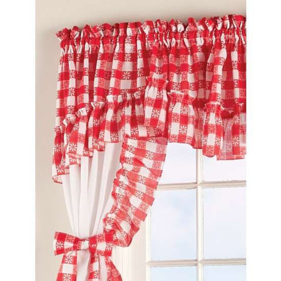 Valances * | Buy Vermont Country Store Gingham Blossom Rod Pocket Insert Valance