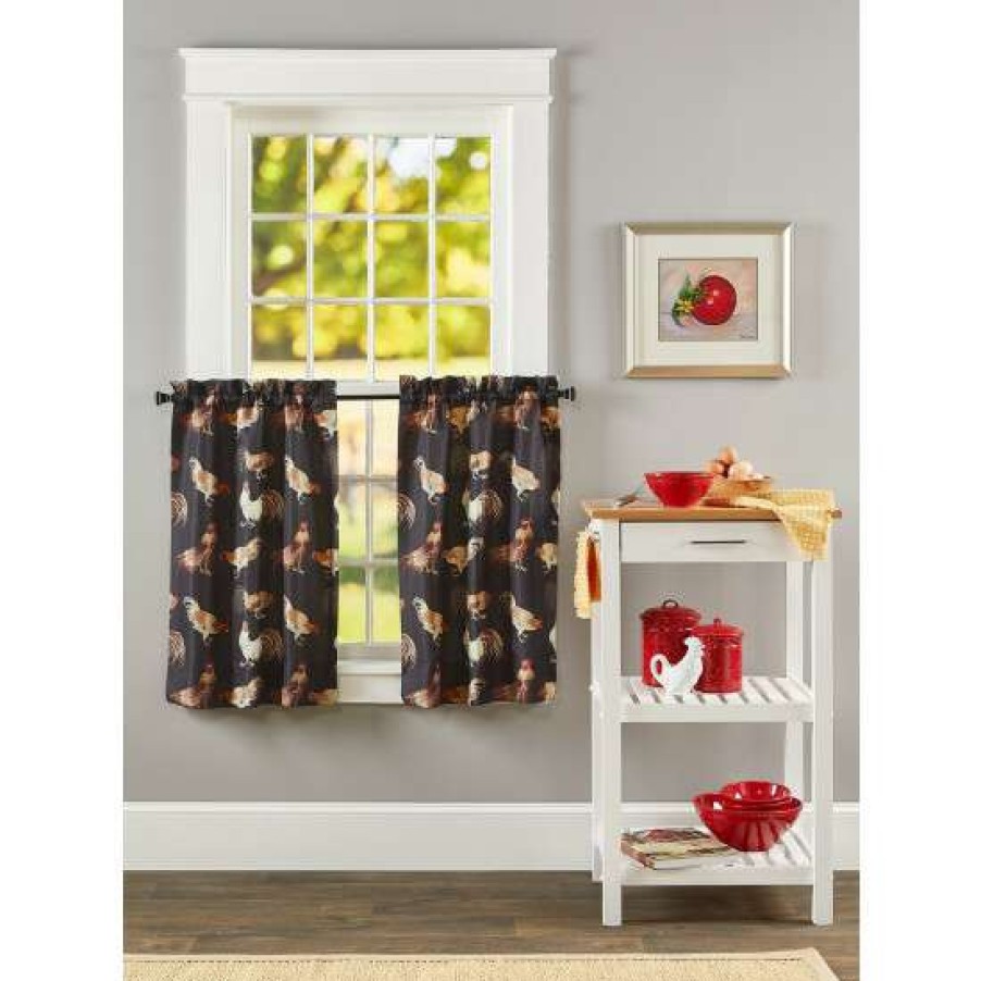 Curtains & Drapes * | Flash Sale Vermont Country Store Roosters On Parade Rod Pocket Tiers Black