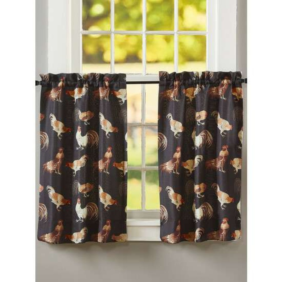 Curtains & Drapes * | Flash Sale Vermont Country Store Roosters On Parade Rod Pocket Tiers Black