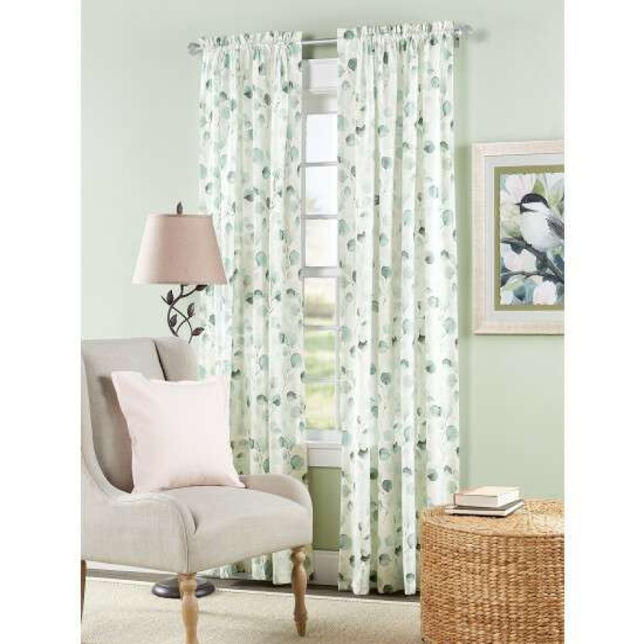 Curtains & Drapes * | Outlet Vermont Country Store Fresh Floral Rod Pocket Panel Spa Green