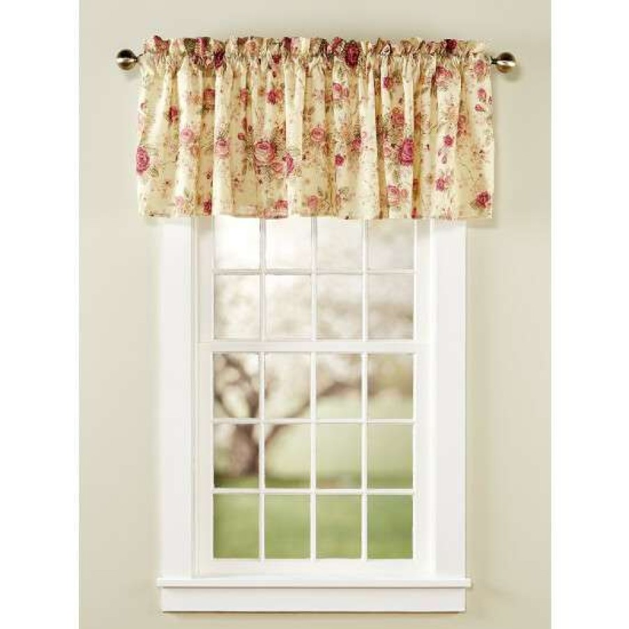 Valances * | Hot Sale Vermont Country Store Everlasting Rose Lined Rod Pocket Valance Ecru Floral