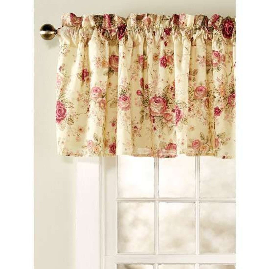 Valances * | Hot Sale Vermont Country Store Everlasting Rose Lined Rod Pocket Valance Ecru Floral