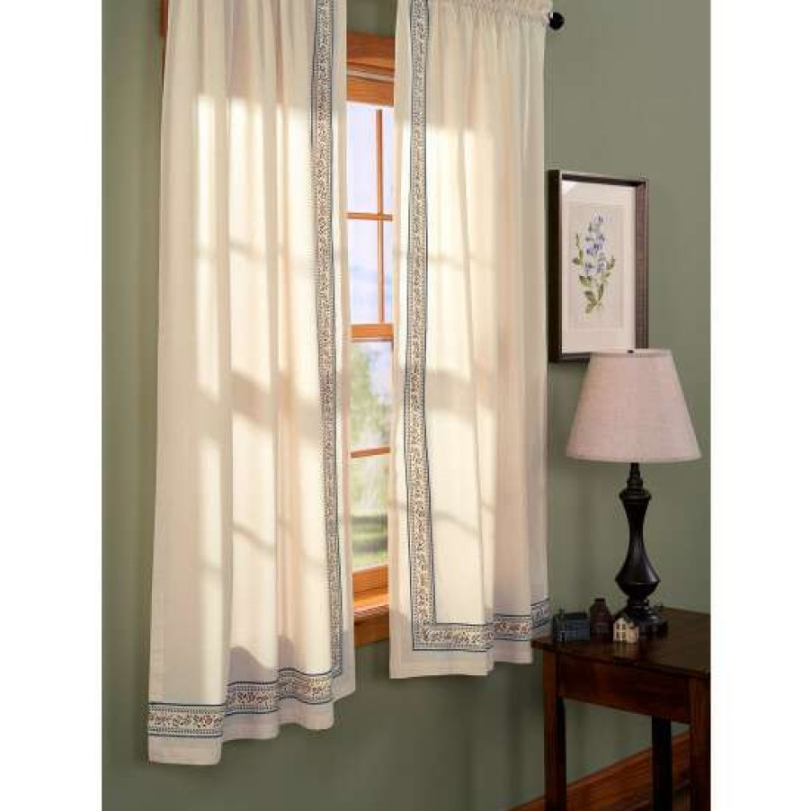 Curtains & Drapes * | Top 10 Vermont Country Store Stenciled Border Rod Pocket Curtains Muslin