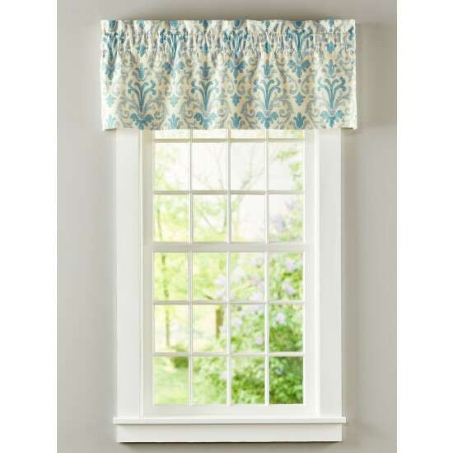 Valances * | Cheap Vermont Country Store Venetian Brocade Lined Rod Pocket Tailored Valance Blue